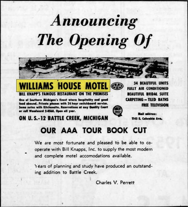 Williams House Motel - Apr 1956 Opening Ad (newer photo)
